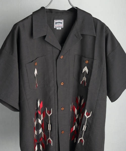 HOUSTON(ヒューストン)の「HOUSTON / ヒューストン ネイティブ刺繍 オープンカラー半袖シャツ / チマヨ柄 リネンレーヨンシャツ(シャツ/ブラウス・メンズ・チャコール/オフホワイト・MEDIUM/LARGE/X-LARGE)」の10枚目の写真