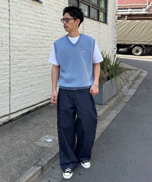 CIAOPANIC（チャオパニック）の「バーズアイサマーニットVネックベスト（ニット/セーター・レディース・イエロー/ネイビー/サックスブルー・LARGE/MEDIUM）」の13枚目の写真