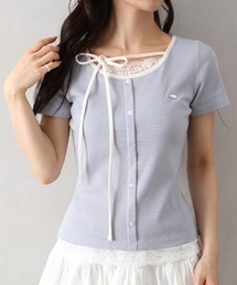 SpRay（スプレイ）の「配色胸リボントップス（Tシャツ/カットソー）」