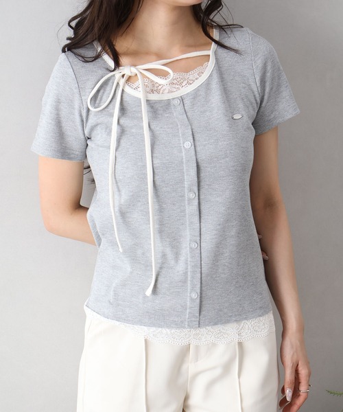 SpRay(スプレイ)の「配色胸リボントップス(Tシャツ/カットソー・レディース・グレー/ブラック/サックスブルー/オフホワイト・FREE)」の8枚目の写真