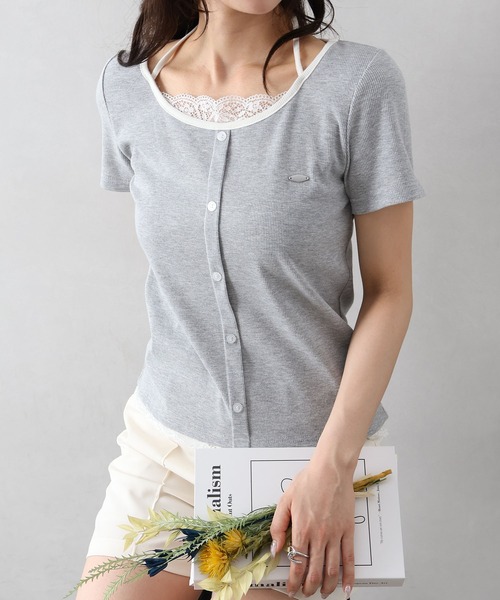 SpRay(スプレイ)の「配色胸リボントップス(Tシャツ/カットソー・レディース・グレー/ブラック/サックスブルー/オフホワイト・FREE)」の9枚目の写真