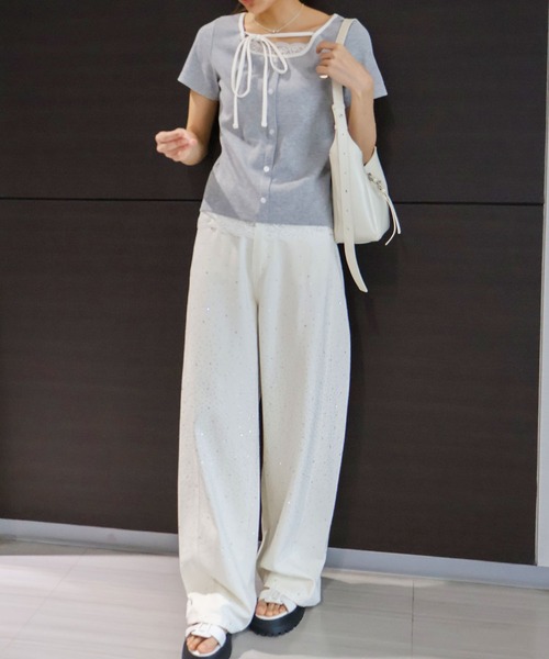 SpRay(スプレイ)の「配色胸リボントップス(Tシャツ/カットソー・レディース・グレー/ブラック/サックスブルー/オフホワイト・FREE)」の19枚目の写真