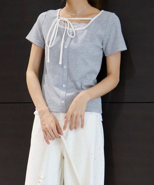 SpRay(スプレイ)の「配色胸リボントップス(Tシャツ/カットソー・レディース・グレー/ブラック/サックスブルー/オフホワイト・FREE)」の21枚目の写真