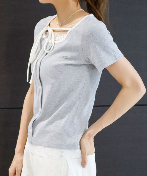 SpRay(スプレイ)の「配色胸リボントップス(Tシャツ/カットソー・レディース・グレー/ブラック/サックスブルー/オフホワイト・FREE)」の22枚目の写真
