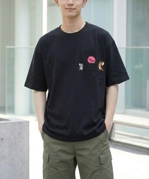 【TOM&JERRY/トムとジェリー】キャラクタープリント 刺繍 バックプリント ポケ付き半袖Tシャツ(吸水速乾・UV対策) ユニセックス