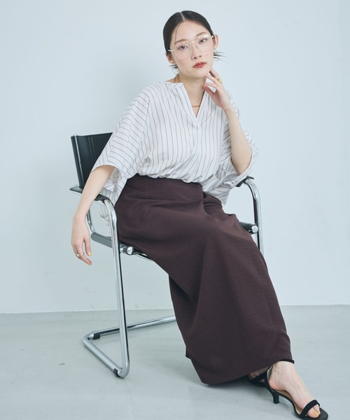 LEPSIM（レプシィム）の「サラキレ5分袖スキッパー　647561（シャツ/ブラウス・レディース・パープル/チャコールグレー/ホワイト/レッド/ストライプ・FREE）」の16枚目の写真