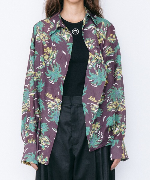LE CIEL BLEU（ルシェルブルー）の「トロピカルプリントシアーシャツ / Tropical Print Sheer Shirt（シャツ/ブラウス・レディース・ライトブルー/ボルドー・36）」の11枚目の写真