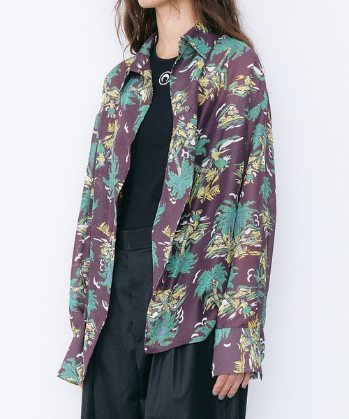 LE CIEL BLEU（ルシェルブルー）の「トロピカルプリントシアーシャツ / Tropical Print Sheer Shirt（シャツ/ブラウス・レディース・ライトブルー/ボルドー・36）」の9枚目の写真