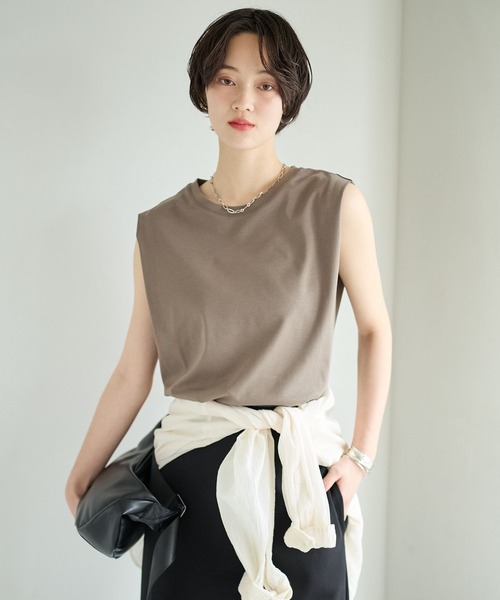 BAYFLOW(ベイフロー)の「シルケットノースリーブTシャツ(Tシャツ/カットソー・レディース・ブラック/オフホワイト/モカ・MEDIUM/SMALL)」の1枚目の写真