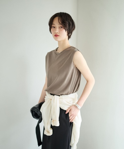 BAYFLOW(ベイフロー)の「シルケットノースリーブTシャツ(Tシャツ/カットソー・レディース・ブラック/オフホワイト/モカ・MEDIUM/SMALL)」の6枚目の写真
