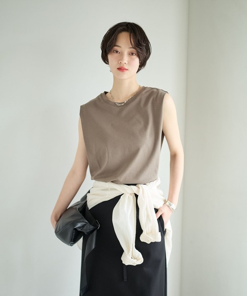 BAYFLOW(ベイフロー)の「シルケットノースリーブTシャツ(Tシャツ/カットソー・レディース・ブラック/オフホワイト/モカ・MEDIUM/SMALL)」の7枚目の写真