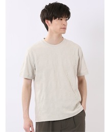 【綿混】タカキュー ジオメトリック ジャガード クルーネック 半袖 Tシャツ