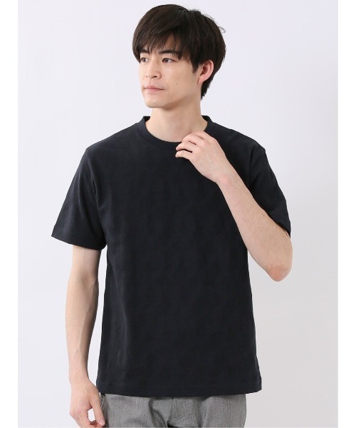 TAKA-Q（タカキュー）の「【綿混】タカキュー ジオメトリック ジャガード クルーネック 半袖 Tシャツ（Tシャツ/カットソー・メンズ・ベージュ/ネイビー・LARGE/X-LARGE/MEDIUM）」の2枚目の写真
