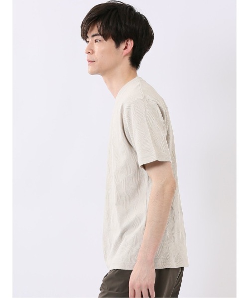 TAKA-Q（タカキュー）の「【綿混】タカキュー ジオメトリック ジャガード クルーネック 半袖 Tシャツ（Tシャツ/カットソー・メンズ・ベージュ/ネイビー・LARGE/X-LARGE/MEDIUM）」の4枚目の写真