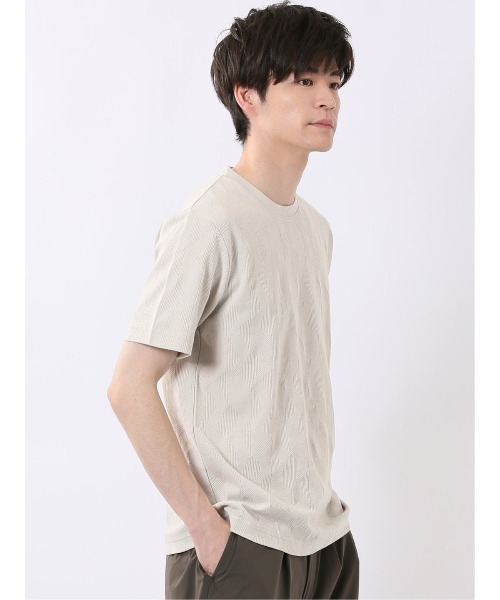 TAKA-Q（タカキュー）の「【綿混】タカキュー ジオメトリック ジャガード クルーネック 半袖 Tシャツ（Tシャツ/カットソー・メンズ・ベージュ/ネイビー・LARGE/X-LARGE/MEDIUM）」の6枚目の写真