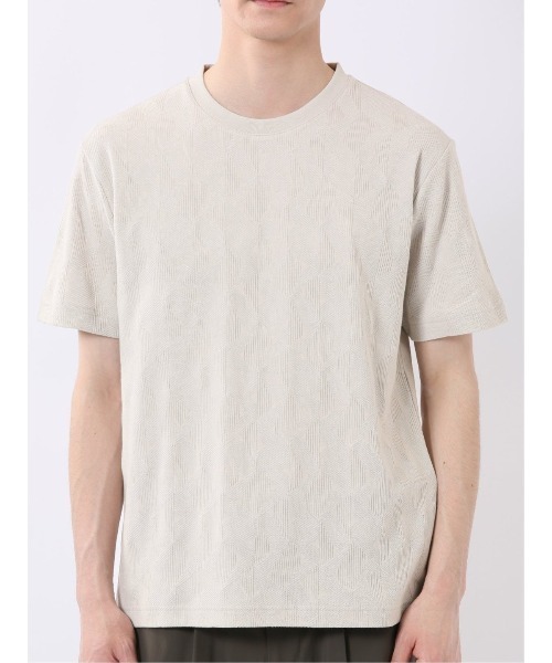 TAKA-Q（タカキュー）の「【綿混】タカキュー ジオメトリック ジャガード クルーネック 半袖 Tシャツ（Tシャツ/カットソー・メンズ・ベージュ/ネイビー・LARGE/X-LARGE/MEDIUM）」の8枚目の写真