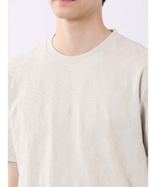 TAKA-Q（タカキュー）の「【綿混】タカキュー ジオメトリック ジャガード クルーネック 半袖 Tシャツ（Tシャツ/カットソー・メンズ・ベージュ/ネイビー・LARGE/X-LARGE/MEDIUM）」の11枚目の写真