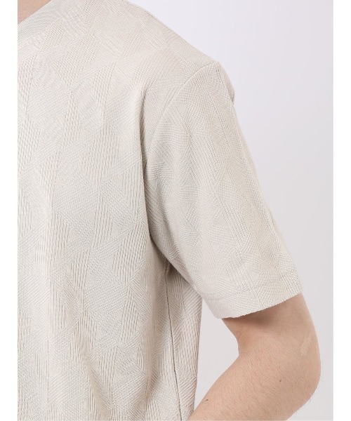 TAKA-Q（タカキュー）の「【綿混】タカキュー ジオメトリック ジャガード クルーネック 半袖 Tシャツ（Tシャツ/カットソー・メンズ・ベージュ/ネイビー・LARGE/X-LARGE/MEDIUM）」の12枚目の写真