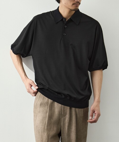 GOOD PEOPLE GOOD STITCHING GOOD PRODUCT(グッドピープルグッドスティッチンググッドプロダクト)の「【GOOD PEOPLE GOOD STITCHING GOOD PRODUCT/グッドピープルグッドスティッチンググッドプロダクト】Knit Reduced Collar Half Sleeve Polo(ポロシャツ・メンズ・ブラック/ダークグレー・S/M/L)」の3枚目の写真
