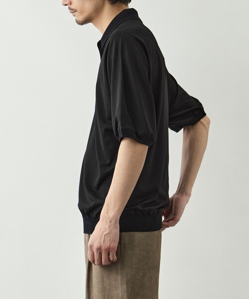GOOD PEOPLE GOOD STITCHING GOOD PRODUCT(グッドピープルグッドスティッチンググッドプロダクト)の「【GOOD PEOPLE GOOD STITCHING GOOD PRODUCT/グッドピープルグッドスティッチンググッドプロダクト】Knit Reduced Collar Half Sleeve Polo(ポロシャツ・メンズ・ブラック/ダークグレー・S/M/L)」の4枚目の写真