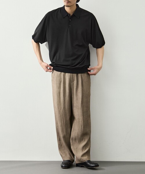 GOOD PEOPLE GOOD STITCHING GOOD PRODUCT(グッドピープルグッドスティッチンググッドプロダクト)の「【GOOD PEOPLE GOOD STITCHING GOOD PRODUCT/グッドピープルグッドスティッチンググッドプロダクト】Knit Reduced Collar Half Sleeve Polo(ポロシャツ・メンズ・ブラック/ダークグレー・S/M/L)」の6枚目の写真