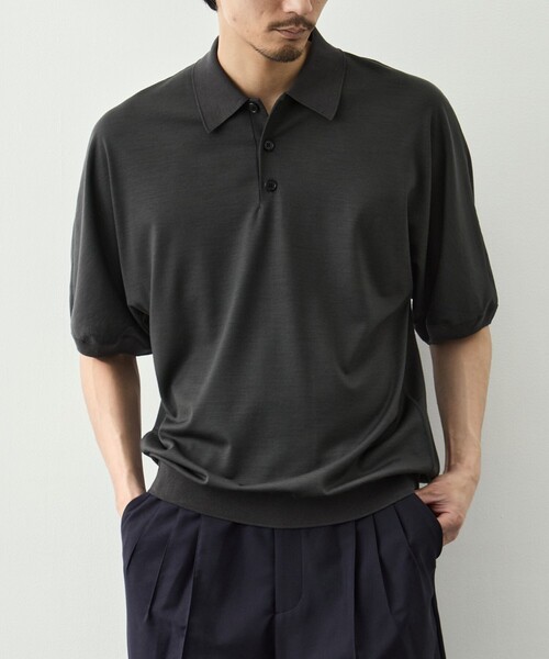 GOOD PEOPLE GOOD STITCHING GOOD PRODUCT(グッドピープルグッドスティッチンググッドプロダクト)の「【GOOD PEOPLE GOOD STITCHING GOOD PRODUCT/グッドピープルグッドスティッチンググッドプロダクト】Knit Reduced Collar Half Sleeve Polo(ポロシャツ・メンズ・ブラック/ダークグレー・S/M/L)」の16枚目の写真