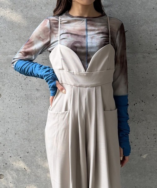 CIEL'AIR(シエルエアー)の「CONTRAST CUFF PRINTED TULLE TOP(コントラストカフスプリントチュールトップス)(Tシャツ/カットソー・レディース・ブラック/モカ・FREE)」の10枚目の写真