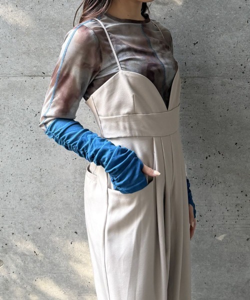 CIEL'AIR(シエルエアー)の「CONTRAST CUFF PRINTED TULLE TOP(コントラストカフスプリントチュールトップス)(Tシャツ/カットソー・レディース・ブラック/モカ・FREE)」の11枚目の写真