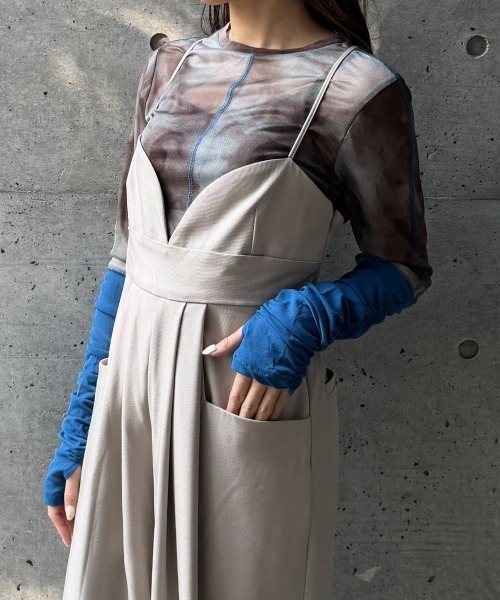 CIEL'AIR(シエルエアー)の「CONTRAST CUFF PRINTED TULLE TOP(コントラストカフスプリントチュールトップス)(Tシャツ/カットソー・レディース・ブラック/モカ・FREE)」の12枚目の写真
