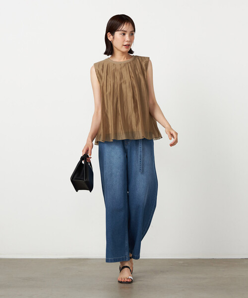 COMME CA ISM(コムサイズム)の「デニムワイドパンツ(デニムパンツ・レディース・ネイビー/ブルー・LARGE/MEDIUM)」の4枚目の写真