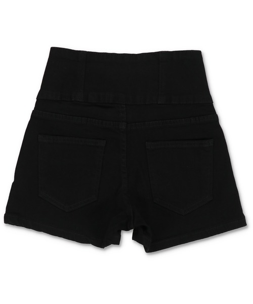 SPINNS(スピンズ)の「デニムショートパンツ/3ボタン(デニムパンツ・レディース・ブラック・S/M)」の2枚目の写真