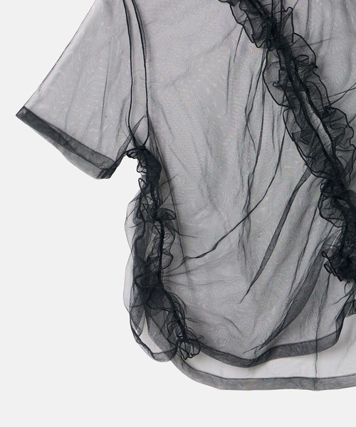 LE CIEL BLEU(ルシェルブルー)の「チュールラッフルディテールTシャツ / Tulle Ruffle Detail T-Shirt(Tシャツ/カットソー・レディース・ブラック/オフホワイト・36)」の17枚目の写真