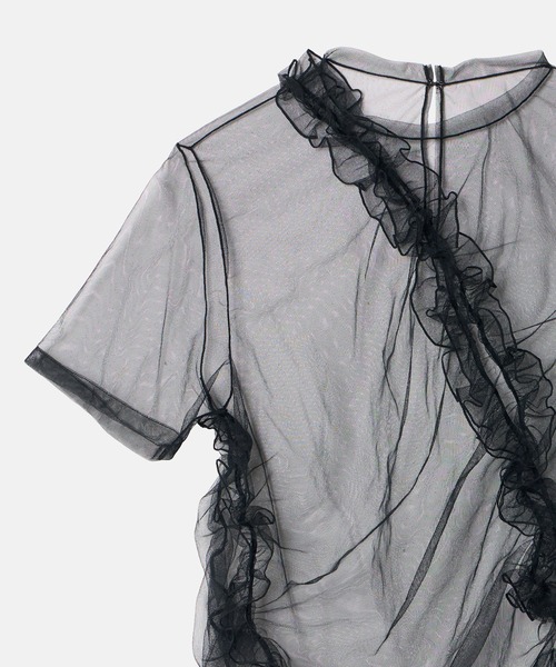 LE CIEL BLEU(ルシェルブルー)の「チュールラッフルディテールTシャツ / Tulle Ruffle Detail T-Shirt(Tシャツ/カットソー・レディース・ブラック/オフホワイト・36)」の16枚目の写真