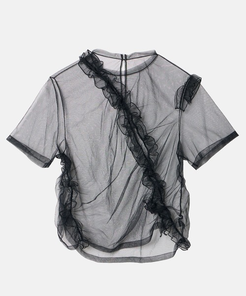 LE CIEL BLEU(ルシェルブルー)の「チュールラッフルディテールTシャツ / Tulle Ruffle Detail T-Shirt(Tシャツ/カットソー・レディース・ブラック/オフホワイト・36)」の15枚目の写真