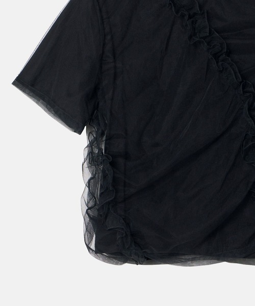 LE CIEL BLEU(ルシェルブルー)の「チュールラッフルディテールTシャツ / Tulle Ruffle Detail T-Shirt(Tシャツ/カットソー・レディース・ブラック/オフホワイト・36)」の7枚目の写真
