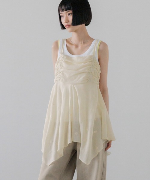 LOWRYS FARM（ローリーズファーム）の「ヨウリュウシシュウキャミチュニック　903513（シャツ/ブラウス・レディース・アイボリー/ブラック/ホワイト・FREE）」の2枚目の写真