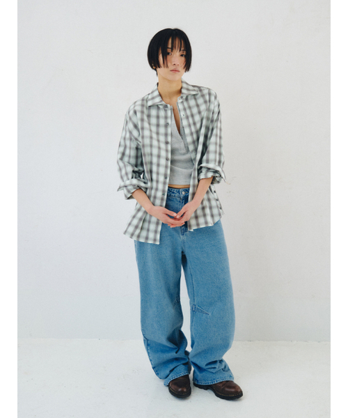 PLZPROJECT（プリーズプロジェクト）の「SIDE-OPEN CHECK SHIRT, MINT（シャツ/ブラウス・レディース・ミント・FREE）」の3枚目の写真