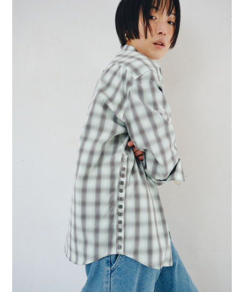 PLZPROJECT（プリーズプロジェクト）の「SIDE-OPEN CHECK SHIRT, MINT（シャツ/ブラウス・レディース・ミント・FREE）」の5枚目の写真