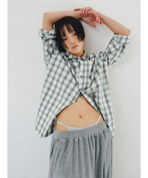 PLZPROJECT（プリーズプロジェクト）の「SIDE-OPEN CHECK SHIRT, MINT（シャツ/ブラウス・レディース・ミント・FREE）」の6枚目の写真