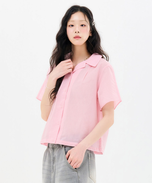 CHASECULT(チェイスカルト)の「レディース オープンカラー ストライプ 半袖シャツ-FBRG5576D0P(シャツ/ブラウス・レディース・ピンク・85/90)」の2枚目の写真