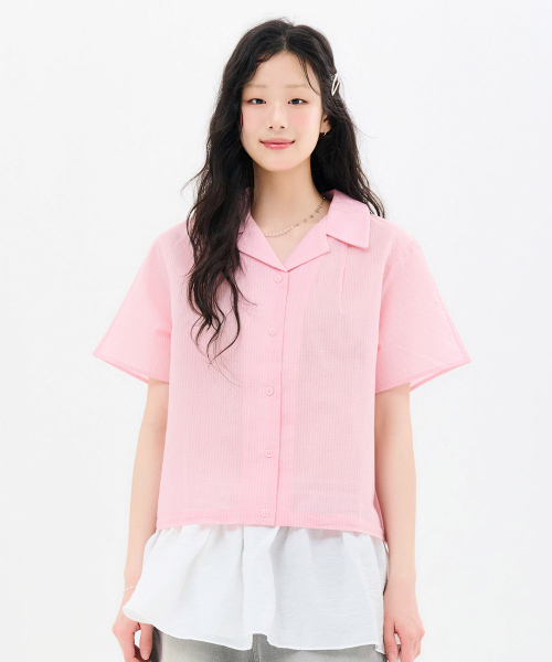 CHASECULT(チェイスカルト)の「レディース オープンカラー ストライプ 半袖シャツ-FBRG5576D0P(シャツ/ブラウス・レディース・ピンク・85/90)」の3枚目の写真