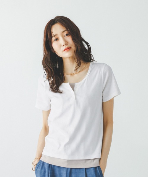 GLOBAL WORK(グローバルワーク)の「フェイクレイヤードヘンリープルオーバー/802017(Tシャツ/カットソー・レディース・チャコールグレー/サックスブルー系3/アイボリー・MEDIUM/LARGE)」の10枚目の写真