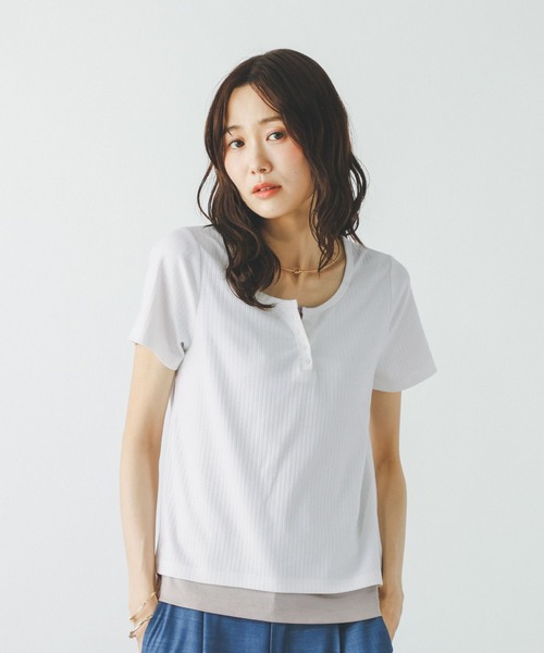 GLOBAL WORK(グローバルワーク)の「フェイクレイヤードヘンリープルオーバー/802017(Tシャツ/カットソー・レディース・チャコールグレー/サックスブルー系3/アイボリー・MEDIUM/LARGE)」の11枚目の写真