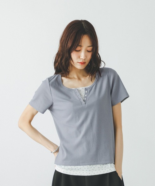 GLOBAL WORK(グローバルワーク)の「フェイクレイヤードヘンリープルオーバー/802017(Tシャツ/カットソー・レディース・チャコールグレー/サックスブルー系3/アイボリー・MEDIUM/LARGE)」の14枚目の写真