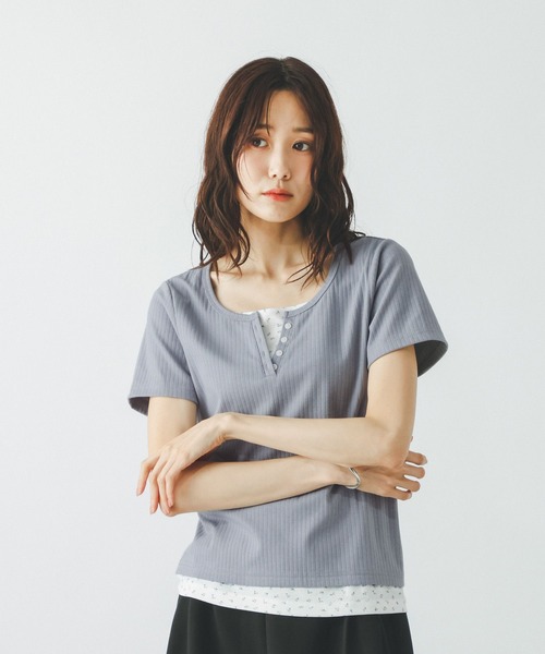 GLOBAL WORK(グローバルワーク)の「フェイクレイヤードヘンリープルオーバー/802017(Tシャツ/カットソー・レディース・チャコールグレー/サックスブルー系3/アイボリー・MEDIUM/LARGE)」の15枚目の写真