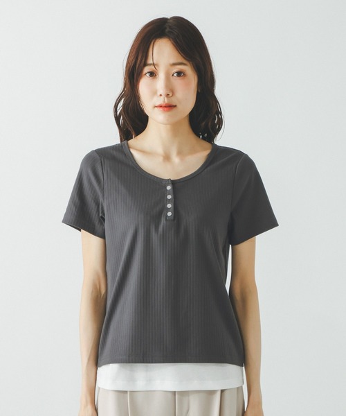 GLOBAL WORK(グローバルワーク)の「フェイクレイヤードヘンリープルオーバー/802017(Tシャツ/カットソー・レディース・チャコールグレー/サックスブルー系3/アイボリー・MEDIUM/LARGE)」の17枚目の写真