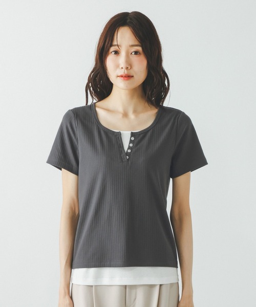 GLOBAL WORK(グローバルワーク)の「フェイクレイヤードヘンリープルオーバー/802017(Tシャツ/カットソー・レディース・チャコールグレー/サックスブルー系3/アイボリー・MEDIUM/LARGE)」の18枚目の写真