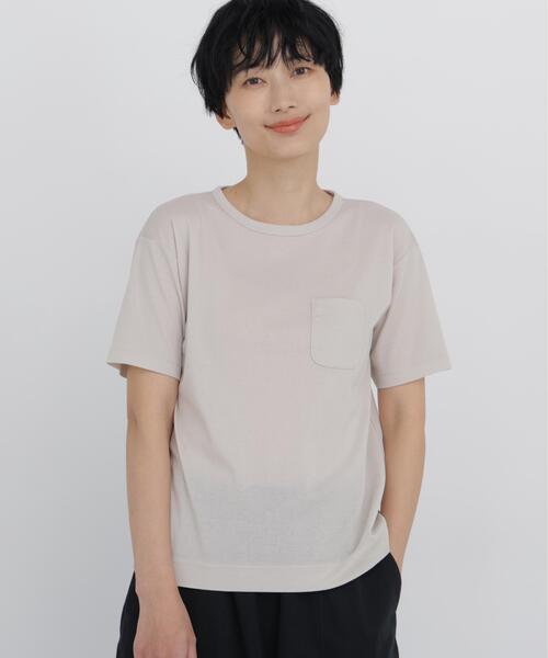 human woman(ヒューマンウーマン)の「◆【吸水速乾】コンパクトポケットTシャツ(Tシャツ/カットソー・レディース・ブラウン系その他/ベージュ/ブラック・MEDIUM)」の3枚目の写真