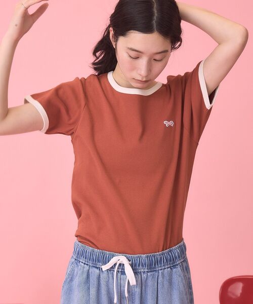 PENNEYS(ぺニーズ)の「【PENNEY'S】配色リンガーTシャツ(Tシャツ/カットソー・レディース・オレンジ/ブラウン・FREE)」の5枚目の写真