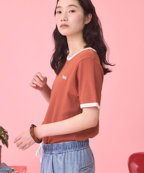 PENNEYS(ぺニーズ)の「【PENNEY'S】配色リンガーTシャツ(Tシャツ/カットソー・レディース・オレンジ/ブラウン・FREE)」の6枚目の写真